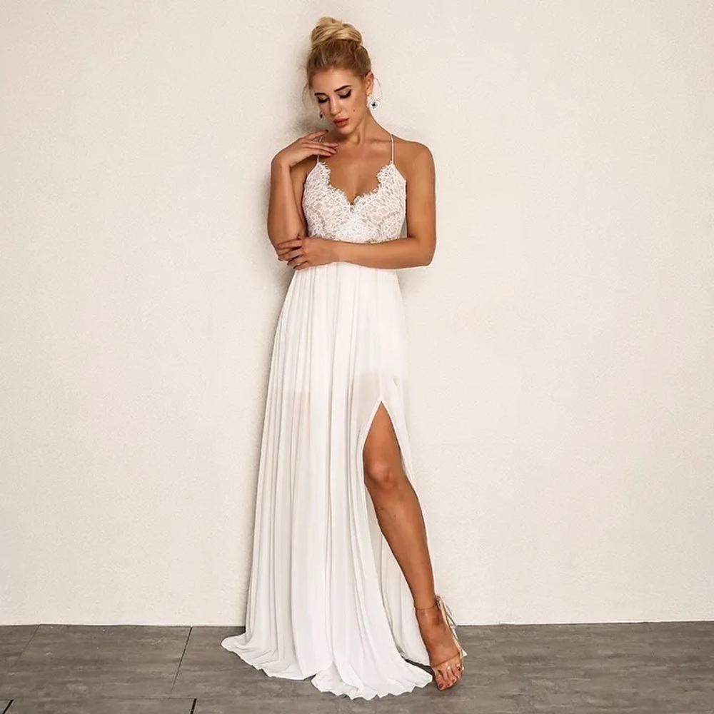 Elegant White Lace Maxi Dress